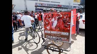 Arsenal fans in Nakuru pour into the streets in jubilation over 25/26 English Premier League title in 22 years