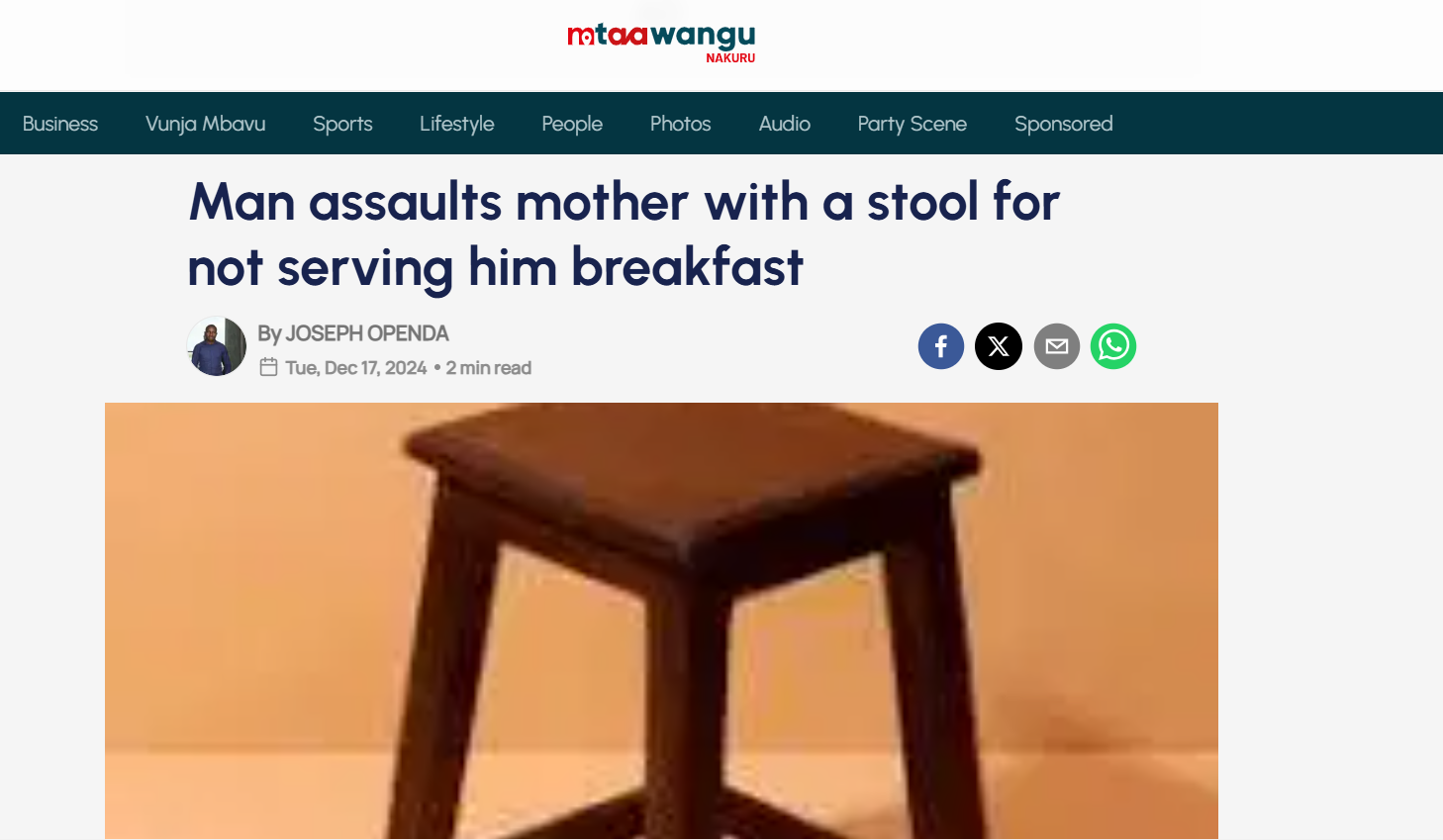 Netizens angered by man who beat mother with stool in Bahati