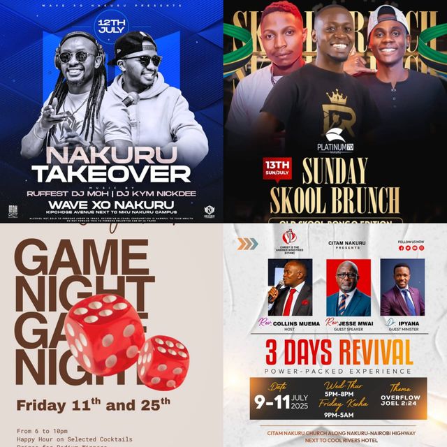 Nakuru Weekend Guide: Praise and worship, game nights, colour fest and club beats